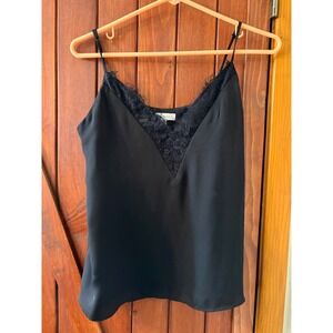 Socialite Black Lace Trim V-Neck Cami Tank Top Adjustable Straps Small